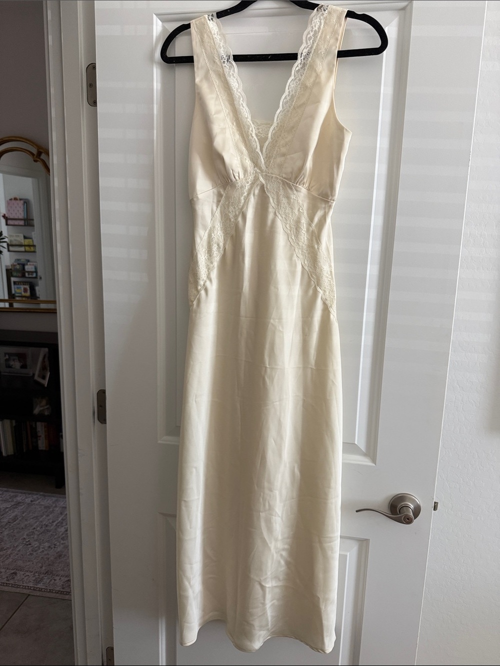 Cream Lace-Trim Slip Dress